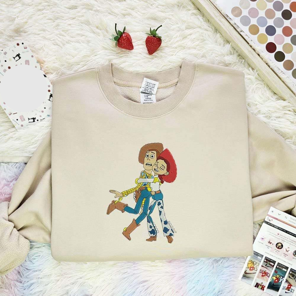 Jessie Hugging Woody Toy Story Embroidered Shirt Disney Characters Embroidered Hoodie