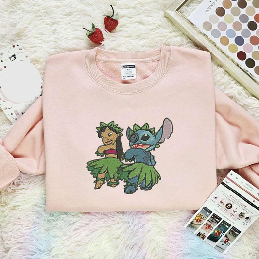 Lilo And Stitch Hula Dance Disney Characters Embroidered Shirt
