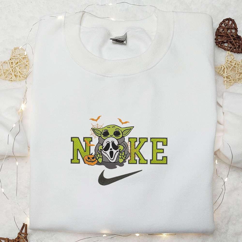 Baby Yoda Ghost x Nike Embroidered Shirt Halloween Ghost Embroidered Hoodie Nike Inspired Embroidered Sweatshirt