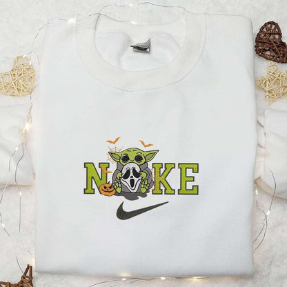 Baby Yoda Ghost x Nike Embroidered Shirt Halloween Ghost Embroidered Hoodie Nike Inspired Embroidered Sweatshirt