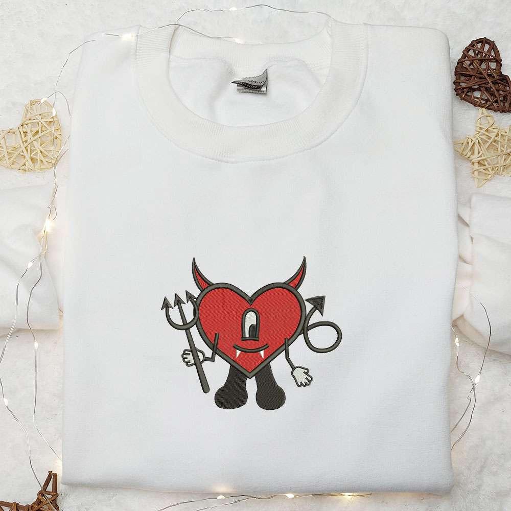 Bad Bunny Heart Devil Embroidered Shirt Halloween Embroidered Hoodie Best Gifts for Family