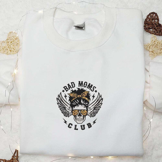 Bad Moms Club Skull Embroidered Sweatshirt Halloween Embroidered Hoodie Best Halloween Gifts Ideas