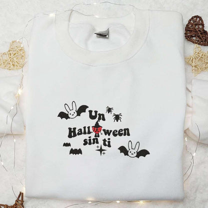 Bad Bunny Un Halloween Sin Ti Embroidered Hoodie Cool Halloween Embroidered Sweatshirt Best Gifts for Family