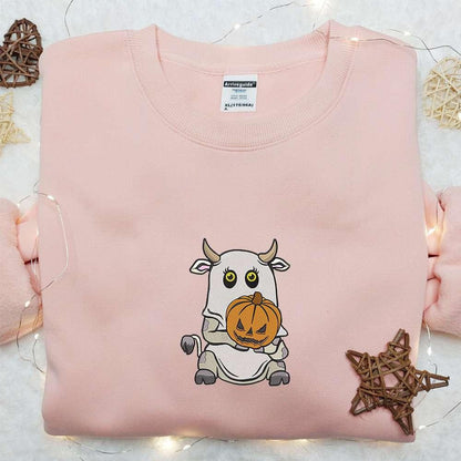 Boo Ghost Cow Funny Embroidered Sweatshirt Halloween Embroidered Shirt Best Halloween Gift Ideas