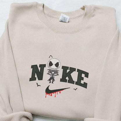 Chibi Jack Skellington x Nike Embroidered Sweatshirt Horror Movie Halloween Embroidered Shirt Best Halloween Gift Ideas