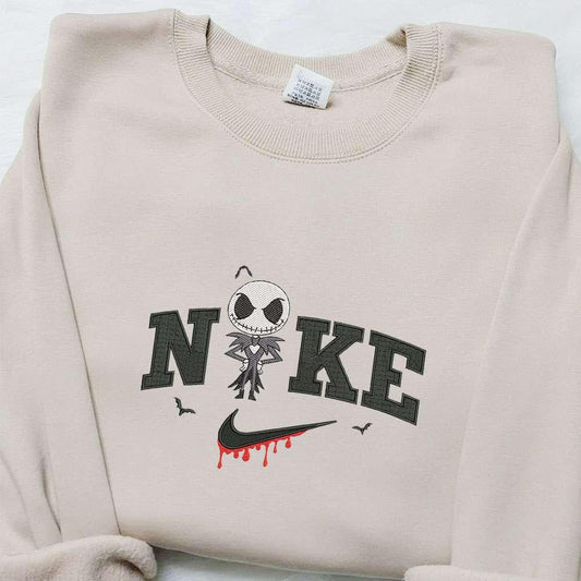 Chibi Jack Skellington x Nike Embroidered Sweatshirt Horror Movie Halloween Embroidered Shirt Best Halloween Gift Ideas
