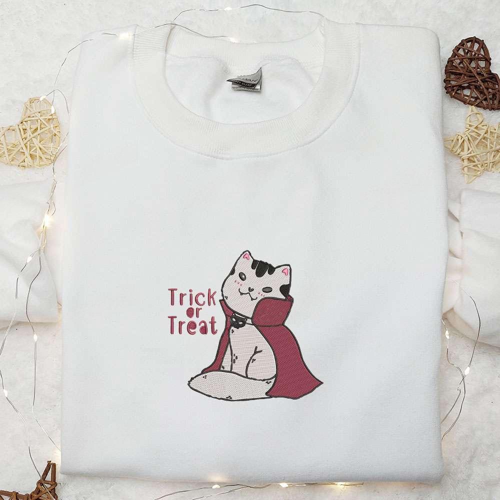 Cat Vampire Costume Trick Or Treat Embroidered Shirt Halloween Embroidered Shirt Best Halloween Gifts