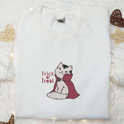 Cat Vampire Costume Trick Or Treat Embroidered Shirt Halloween Embroidered Shirt Best Halloween Gifts