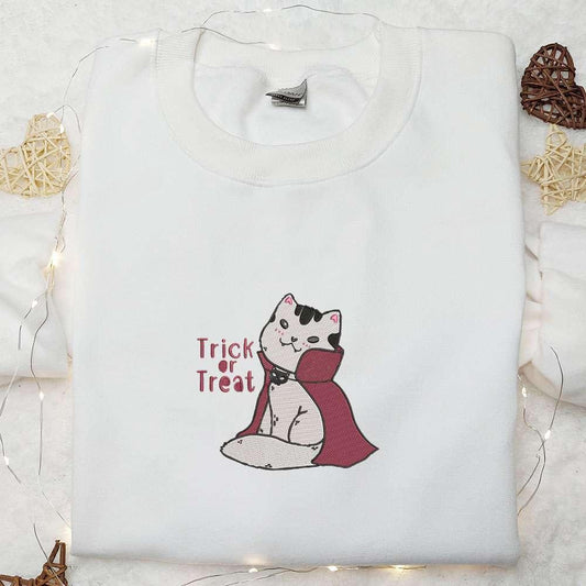 Cat Vampire Costume Trick Or Treat Embroidered Shirt Halloween Embroidered Shirt Best Halloween Gifts