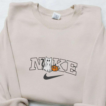 Cat Ghost With Pumpkin x Nike Embroidered Shirt Halloween Embroidered Hoodie Nike Inspired Embroidered Sweatshirt