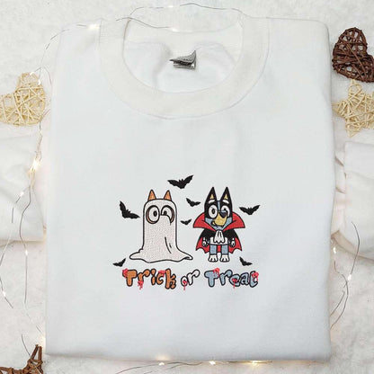 Bluey Trick Or Treat Halloween Embroidered Shirt Halloween Embroidered Shirt Best Halloween Gifts for Family