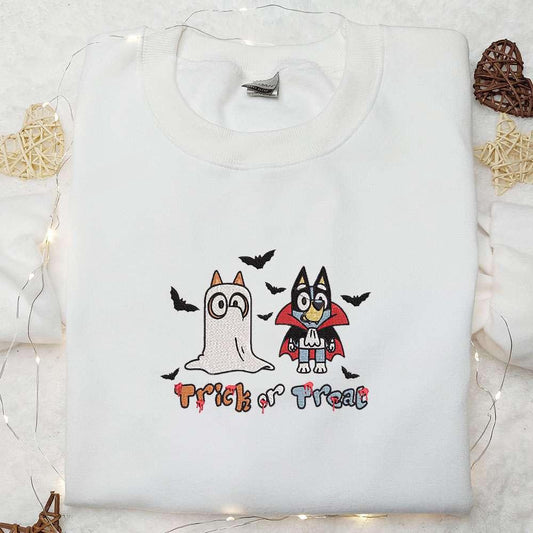 Bluey Trick Or Treat Halloween Embroidered Shirt Halloween Embroidered Shirt Best Halloween Gifts for Family