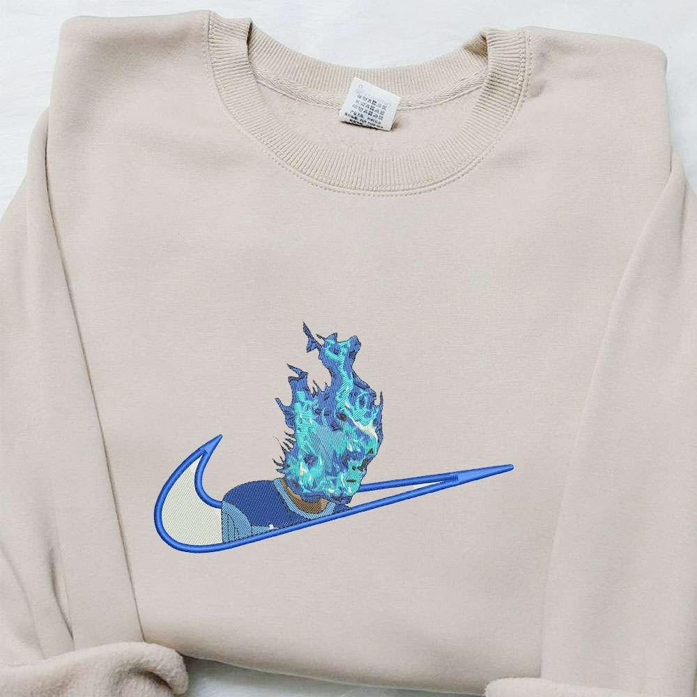 Blue Fire x Swoosh Embroidered Hoodie Halloween Embroidered Shirt Nike Inspired Embroidered Shirt