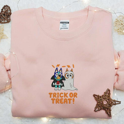 Bluey Trick Or Treat Halloween Embroidered Hoodie The Bluey Disney Halloween Embroidered Shirt Best Halloween Gift Ideas