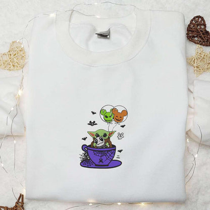Baby Yoda Jack Skellington Balloon Embroidered Sweatshirt Halloween Embroidered Hoodie Disney Embroidered Shirt