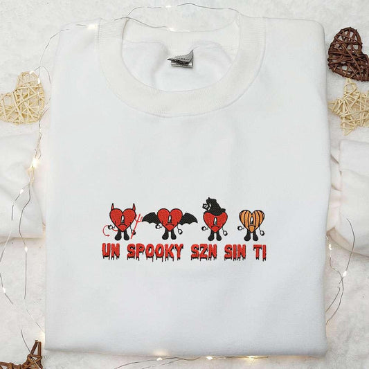 Bad Bunny Un Spooky Szn Sin Ti Embroidered Shirt Cool Halloween Embroidered Sweatshirt Cool Embroidered Hoodie