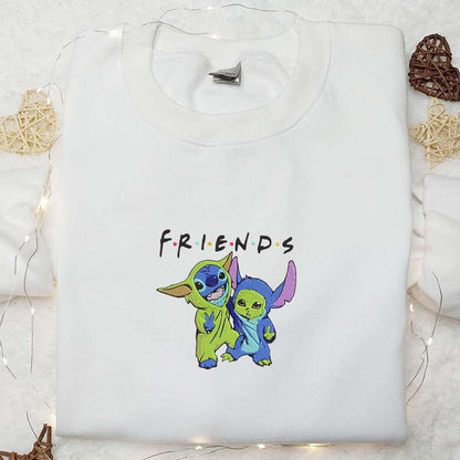 Baby Yoda and Stitch Cosplay Friends Embroidered Sweatshirt Disney Embroirdered Hoodie Best Gifts for Family