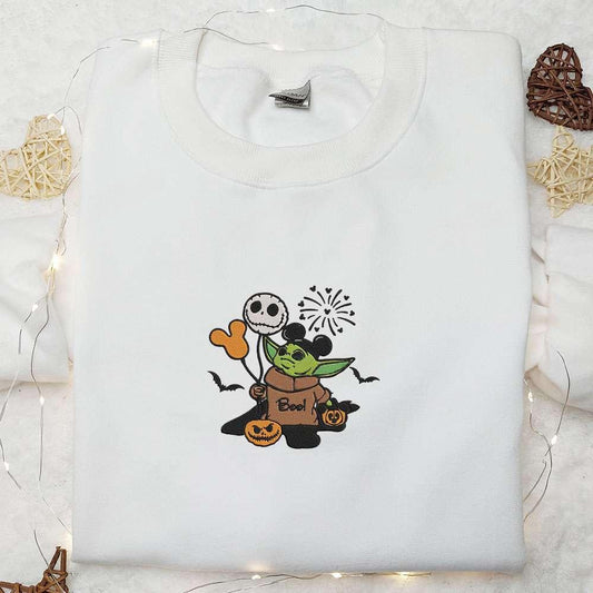 Baby Yoda Boo Jack Skellington Mickey Pumpkin Embroidered Sweatshirt Movie Embroidered Hoodie Halloween Embroidered Shirt