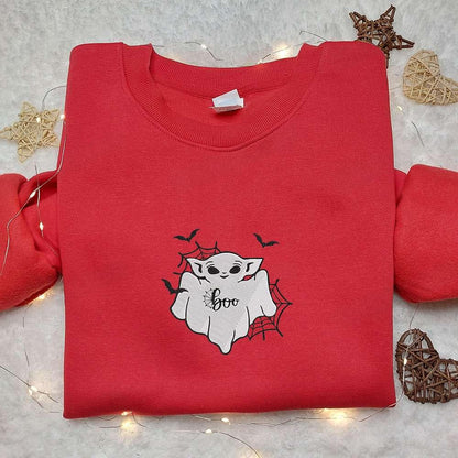 Baby Yoda Boo Ghost Embroidered Shirt Halloween Embroidered Hoodie Best Halloween Gift Ideas