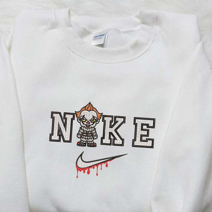 Chibi Pennywise x Nike Embroidered Hoodie Nike Inspired Embroidered Shirt Best Halloween Gift Ideas