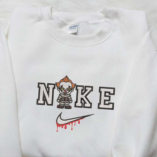 Chibi Pennywise x Nike Embroidered Hoodie Nike Inspired Embroidered Shirt Best Halloween Gift Ideas