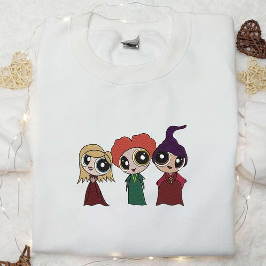 Chibi Sanderson Sisters x Powerpuff Girls Embroidered Shirt Hocus Pocus Movie Embroidered Shirt Halloween Embroidered Shirt