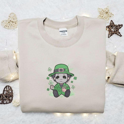 Chibi Michael Myers Shamrock Embroidered Shirt Saint Patricks Day Embroidered Hoodie Best Holiday Gift Ideas