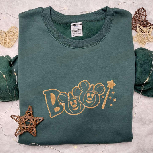Boo Mickey Mouse Embroidered Sweatshirt Disney Characters Embroidered Hoodie Best Halloween Gift Ideas