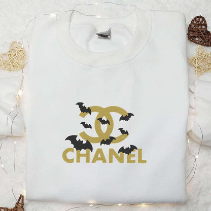 Chanel Logo With Bats Embroidered Shirt Halloween Embroidered Hoodie Best Gifts For Family