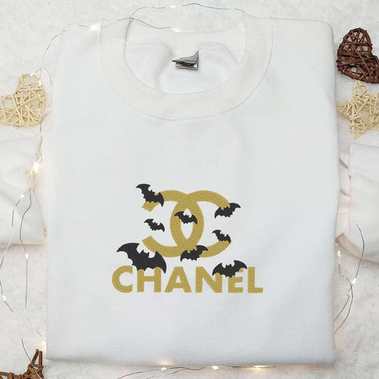 Chanel Logo With Bats Embroidered Shirt Halloween Embroidered Hoodie Best Gifts For Family
