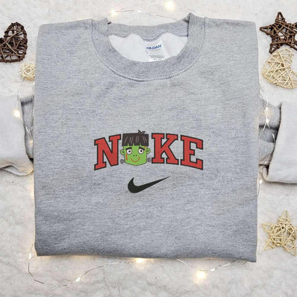 Chibi Frankenstien Face x Nike Embroidered Sweatshirt Horror Movie Halloween Embroidered Shirt Best Halloween Gift Ideas