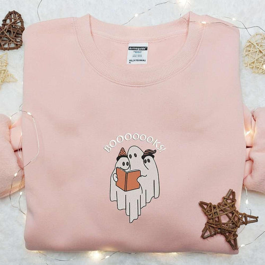 Booooks Cute Ghost Embroidered Shirt Halloween Embroidered Shirt Best Halloween Gifts for Family