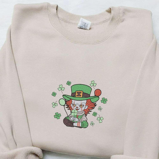 Chibi Pennywise Shamrock Embroidered Shirt Saint Patricks Day Embroidered Hoodie Best Holiday Gift Ideas