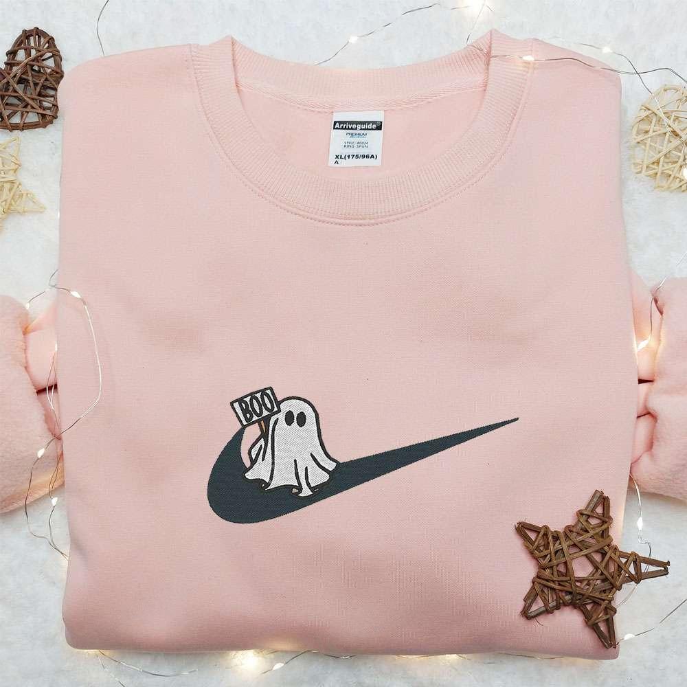 Boo Ghost x Nike Swoosh Embroidered Shirt Halloween Embroidered Hoodie Nike Inspired Embroidered Sweatshirt