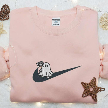 Boo Ghost x Nike Swoosh Embroidered Shirt Halloween Embroidered Hoodie Nike Inspired Embroidered Sweatshirt