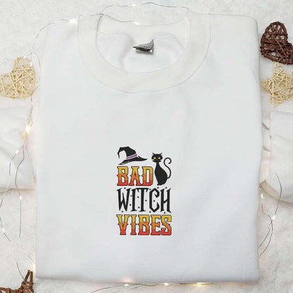 Black Cat Bas Witch Vibers Halloween Embroidered Sweatshirt Halloween Embroidered Shirt Best Halloween Gifts for Family
