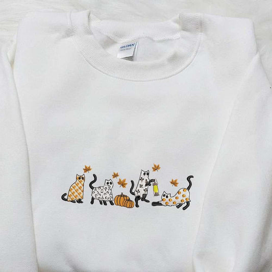 Black Cat Boo Ghost Halloween Embroidered Shirt Best Gifts For Family