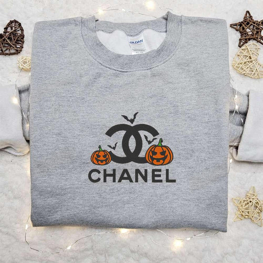 Chanel Logo With Bats And Pumpkins Embroidered Shirt Halloween Embroidered Hoodie Best Gifts For Family