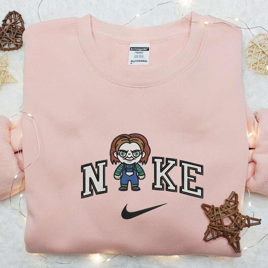 Chibi Chucky x Nike Embroidered Sweatshirt Horror Movie Embroidered Hoodie Halloween Embroidered Shirt