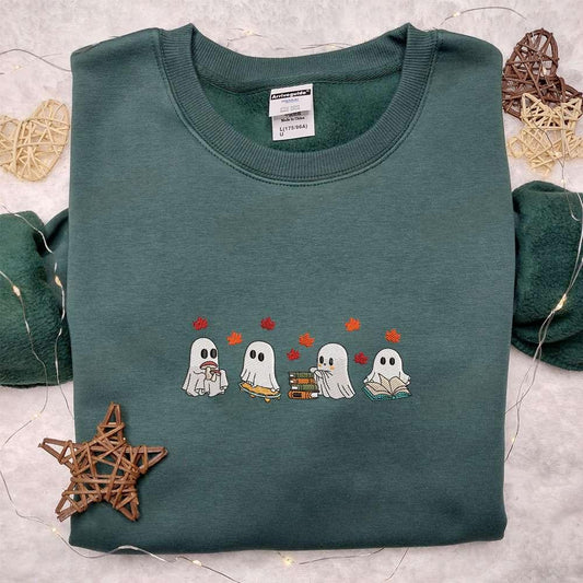 Cute Ghost Autumn Fall Halloween Embroidered Shirt Best Halloween Gifts Ideas