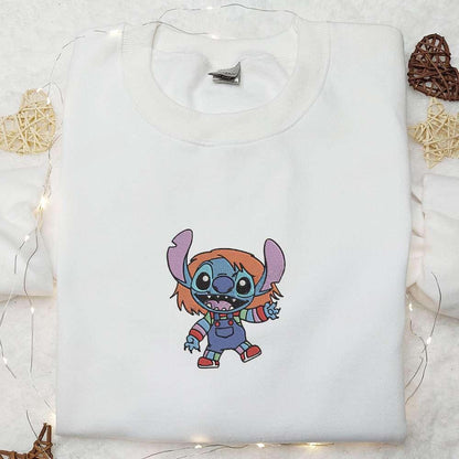 Chucky Good Guy x Stitch Embroidered Shirt Disney Halloween Embroidered Shirt Best Halloween Gifts for Family