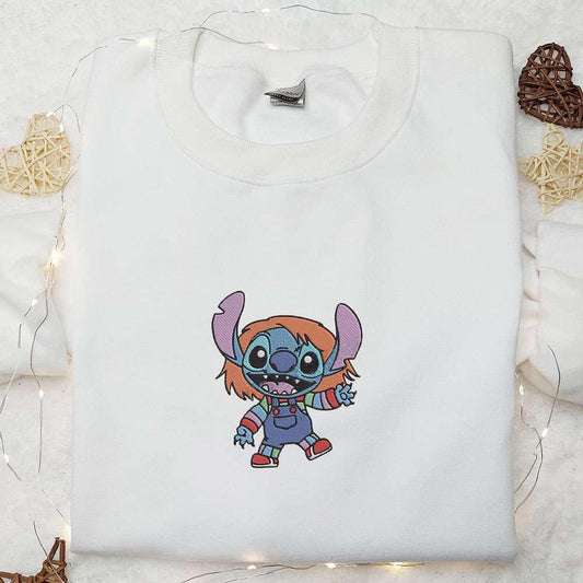 Chucky Good Guy x Stitch Embroidered Shirt Disney Halloween Embroidered Shirt Best Halloween Gifts for Family