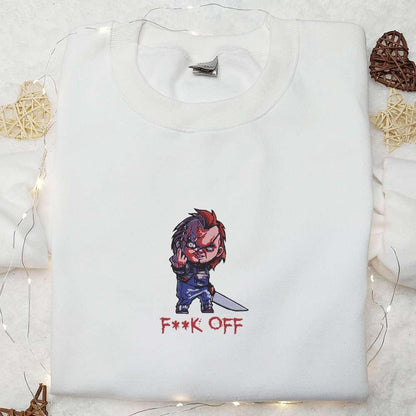Chucky Fuck Off Embroidered Shirt Halloween Movie Embroidered Shirt Best Gifts for Halloween Lovers