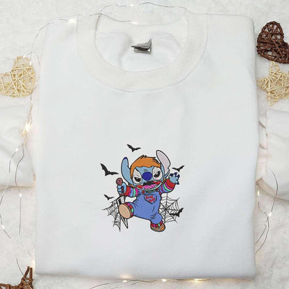 Chucky x Stitch Embroidered Sweatshirt Disney Halloween Embroidered Hoodie Best Halloween Gifts for Family