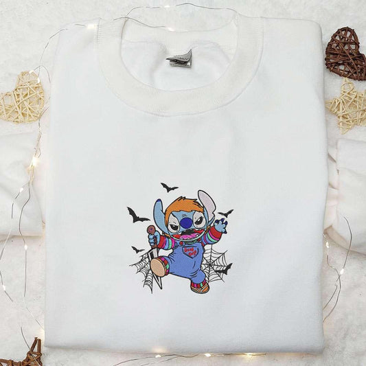 Chucky x Stitch Embroidered Sweatshirt Disney Halloween Embroidered Hoodie Best Halloween Gifts for Family