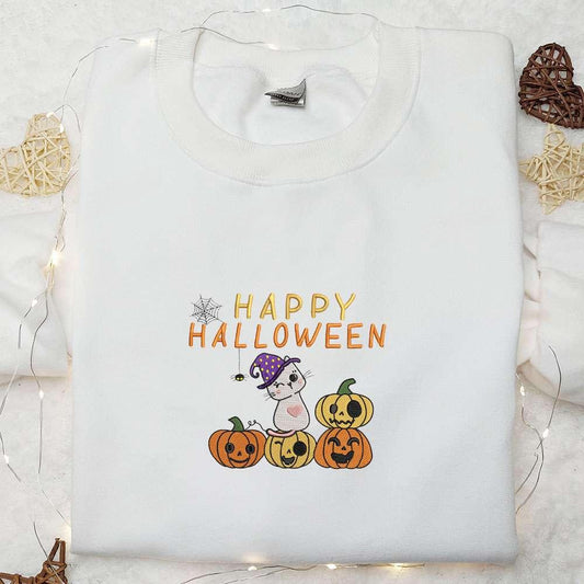 Funny Happy Halloween Cute Cat Embroidered Shirt Best Halloween Gift Ideas Halloween Clothing