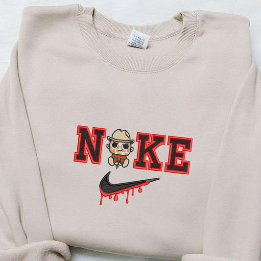 Freddy Krueger Chibi x Nike Embroidered Shirt Horror Movie Embroidered Sweatshirt Halloween Embroidered Hoodie