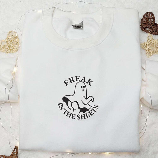 Freak In The Sheets Ghost Embroidered Sweatshirt Cute Halloween Embroidered Hoodie Best Halloween Gift Ideas