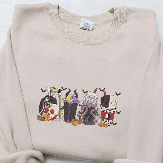 Disney Villain Latte Coffee Embroidered T shirt Disney Cartoon Embroidered Shirt Best Gift Ideas