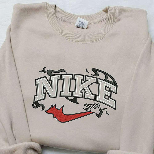 Devil Hand x Nike Embroidered Shirt Halloween Embroidered Shirt Custom Nike Embroidered Shirt